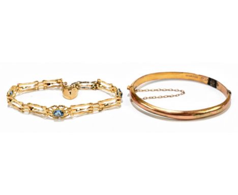 A 9ct yellow gold gate link bracelet, 5.4g, and a 9ct yellow gold hinged oval bangle, approx 5.8g (2).Additional InformationT