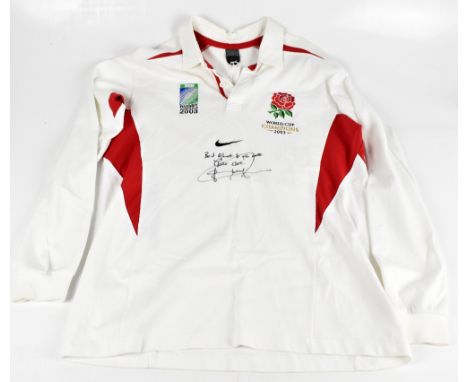 JOHNNY WILKINSON; a Nike England World Cup Champions 2003 rugby shirt, signed to the front, size XL.
Additional InformationCr