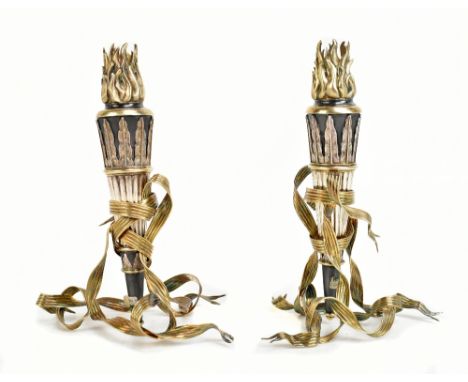 ASPREY &amp; GARRARD; a good and impressive pair of Elizabeth II hallmarked silver gilt enamel neo-classical style torchère c