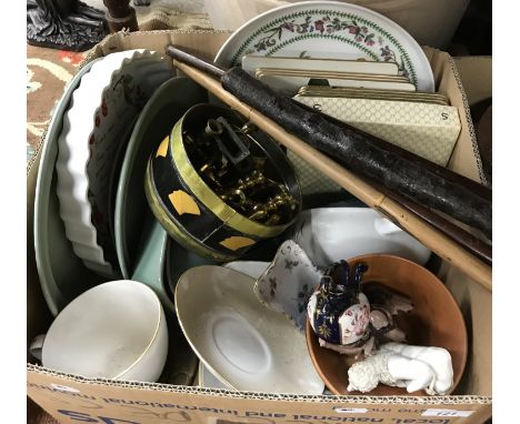 Six boxes of assorted china, glass, treen and other household and decorative items, together with a box of assorted household