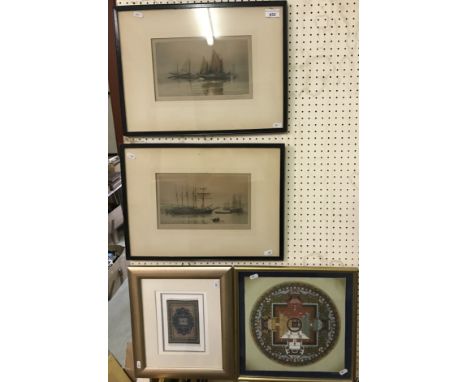 A large collection of decorative pictures, prints, etc. to include SURYA LAMA "Circular medallion", watercolour, 34 cm x 34 c