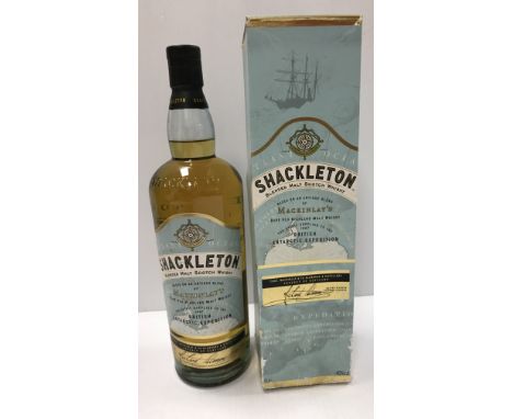 One bottle Shackleton Blended Malt Scotch Whisky, based on an antique blend of Mackinlay's Rare Old Highland Malt Shisky (box