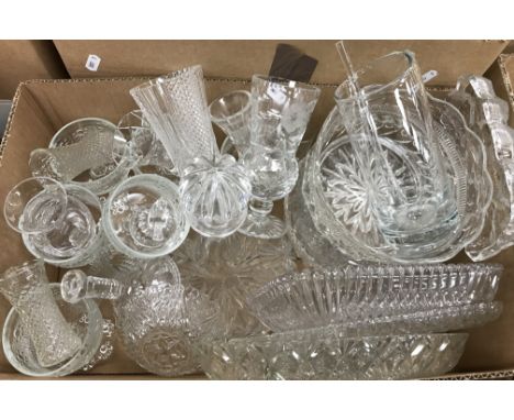 Three boxes containing assorted china and glassware to include a collection of Poole and West German pottery, Murano style fi