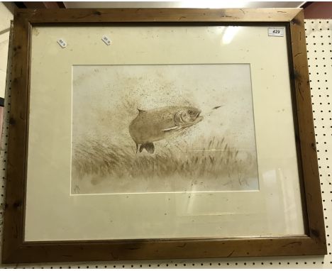 JOFF (JONATHAN) POOLE "Salmon leaping", monochrome, watercolour, pen and ink, signed bottom right, 29.5 cm x 42 cm, together 