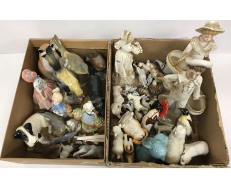 A Royal Worcester James Hadley figure of "Girl and boy, each carrying a basket", together with a Royal Doulton figure "Lily" 
