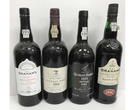 One bottle W & J Graham's Quinta dos Malvedos Vintage Port 1999 (bottled 2001), one bottle W & J Graham's Late Bottled Vintag