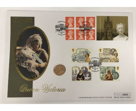 A Queen Victoria gold bullion sovereign First Day cover with uncirculated full gold sovereign 2001, limited edition No'd. 009