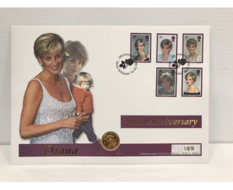 A Princess of Wales 40h Anniversary gold sovereign First Day cover with uncirculated full gold sovereign 2001, limited editio