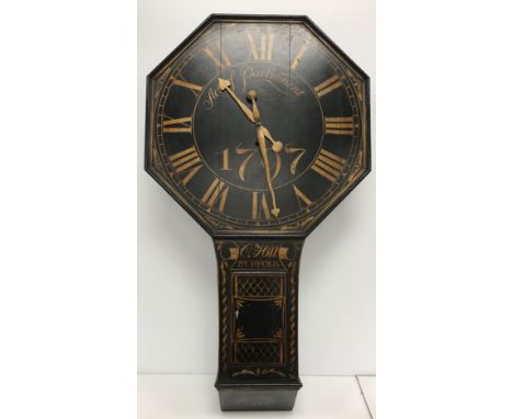 A modern painted "Act of Parliament" or tavern style wall clock in the George III taste, the octagonal dial with Roman numera