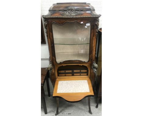 A 19th Century French kingwood and marquetry inlaid vitrine in the Louis XV taste, with all over gilt brass embellishments, w