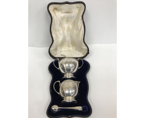 A Victorian silver and engraved miniature sugar and matching cream jug, the sugar (by John Harrison & Co., Sheffield 1882), t