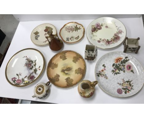 A collection of Royal Worcester blush and other wares to include a Royal Worcester Patent Metallic copper lustre twin-handled