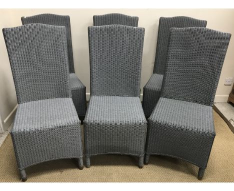 A set of six Lloyd Loom type conservatory or dining chairs, grey painted, 48 cm wide x 52 cm deep x 104 cm high CONDITION REP