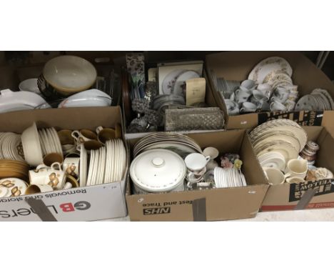 Six boxes of assorted china ware to include a Royal Worcester Company "Paisley Kalabar" part dinner service, various Lightwoo