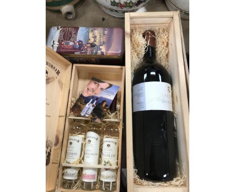 One double magnum Castel Bausch Müller Thurgau Trocken 2003 (3l), owc, together with a wooden box containing Unterthurner Wil