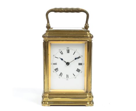 DROCOURT, FRANCE - 19TH CENTURY CARRIAGE CLOCK, the white enamel Roman dial with Arabic five minutes, silvered platform lever