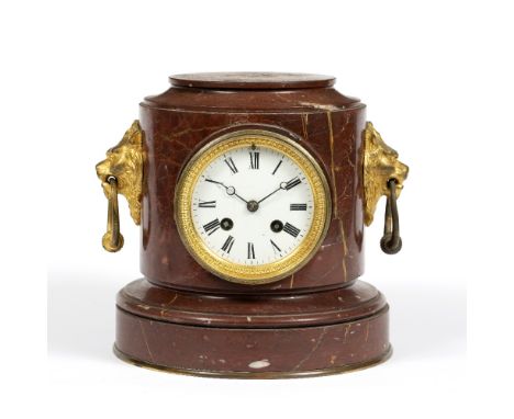 A 19TH CENTURY FRENCH TABLE CLOCK with white enamel Roman dial, Breguet style hands, the twin train drum movement with outsid