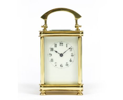 A LATE 19TH CENTURY FRENCH CARRIAGE TIMEPIECE, with Gothic enamel dial, lever escapement, polished and lacquered concave case