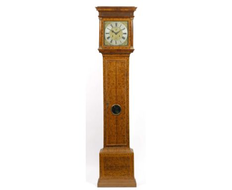 A MONTH DURATION SEAWEED MARQUETRY LONGCASE CLOCK, the 12" square brass dial with silvered Roman chapter ring, Arabic five mi