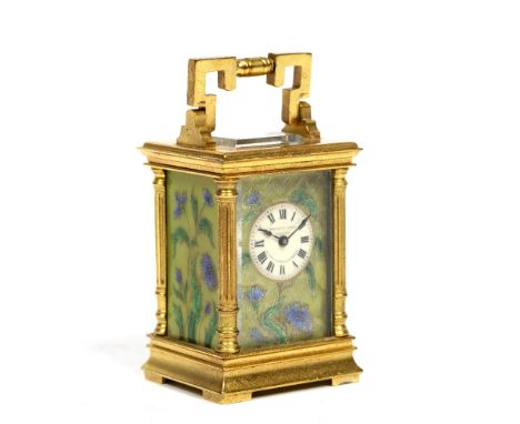 A MINIATURE SWISS CARRIAGE TIMEPIECE the polychrome enamel dial with Roman numerals inscribed Henry Capt Geneve, Gallopin &am