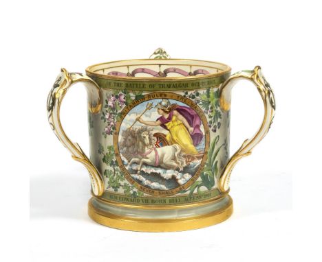 A COPELAND NELSON CENTENARY TYG, SUBSCRIBER'S COPY, decorated with a portrait of Admiral Lord Nelson, a view of HMS Victory a