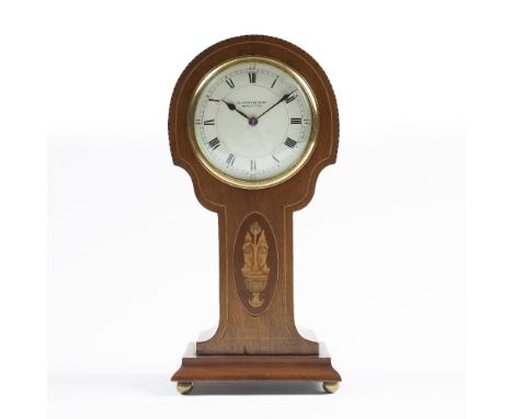 AN EDWARDIAN MANTEL TIMEPIECE, the white enamel convex Roman dial signed Ollivant &amp; Botsford, Manchester, the drum moveme