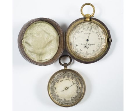 A NEGRETTI &amp; ZAMBRA, LONDON POCKET BAROMETER ALTIMETER, the signed silvered dial numbered 3898 with gilt brass case, 4.7c