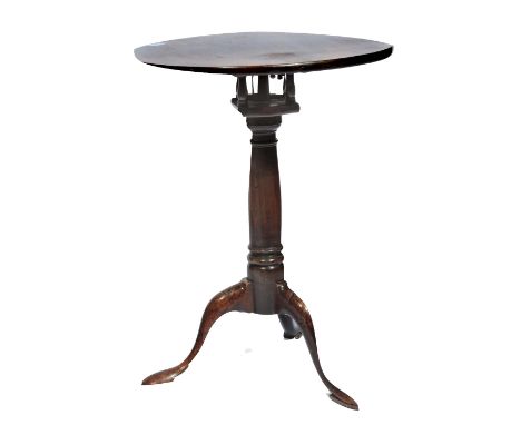A 19TH CENTURY MAHOGANY CIRCULAR OCCASIONAL TABLE, the tilt top with bird cage action, turned column and tripod base, 49.5cm