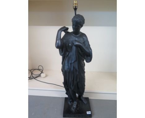 A large 19th century metal figure of Diana, adapted as a lamp, figure approx 95cm tall