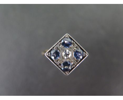 An 18ct yellow gold and platinum sapphire and diamond cluster ring size M - approx weight 3 grams - sapphires approx 0.12ct e