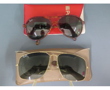 Two pairs of authentic B & L Raybans - made in the USA - one pair of tortoiseshell style a Aviator type in a vintage Polaroid