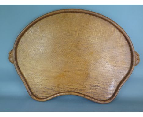 A Mouseman carved shaped tray - 47cm x 32cm - good clean condition