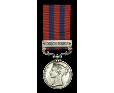 India General Service 1854-95, 1 clasp, Burma 1885-7 (950 Pte. E. Smith 2d Bn. Som. L.I.) very fine  £100-£140  ---  Edward S