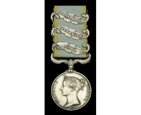 Crimea 1854-56, 3 clasps, Alma, Inkermann, Sebastopol (J. Connors. 1st Batn. 1st Regt.) officially impressed naming, one unof