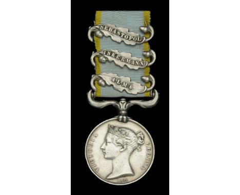Crimea 1854-56, 3 clasps, Alma, Inkermann, Sebastopol (2547. Pte. Thomas Richardson. 7th. Royal Fusiliers) depot impressed na