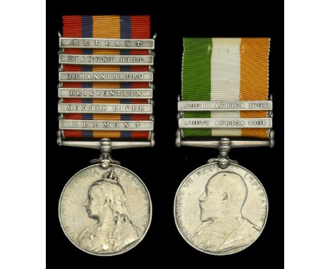 Pair: Private J. Jordan, Coldstream Guards  Queen’s South Africa 1899-1902, 6 clasps, Belmont, Modder River, Driefontein, Joh