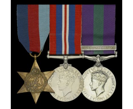 Three: Private F. G. Keating, Army Air Corps  1939-45 Star; War Medal 1939-45; General Service 1918-62, 1 clasp, Palestine 19