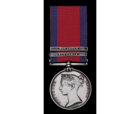 Military General Service 1793-1814, 2 clasps, Vittoria, Toulouse (W. Mensing, 15th Light Dragns.) edge bruising, otherwise ve