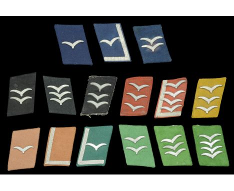 German Second World War Luftwaffe Collar Patches. 15 individual single collar patches for all branches of the Luftwaffe servi
