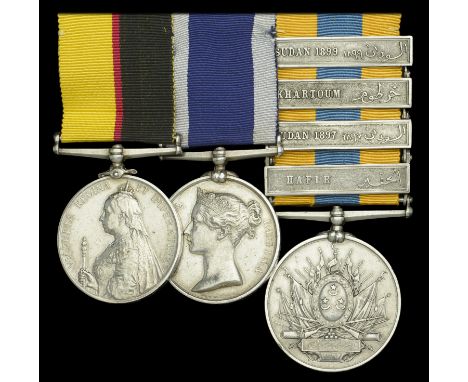 Three: Colour Sergeant H. Evans, Royal Marine Artillery  Queen’s Sudan 1896 (3339 Sgt. H. Evans, R.M.A.); Royal Navy L.S. & G