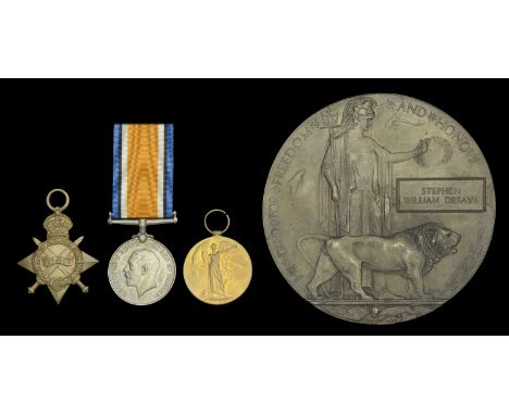 Three: Private S. W. Desave, Middlesex Regiment, who died of wounds on the Western Front on 8 September 1916  1914-15 Star (G