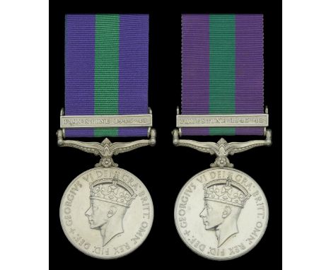 General Service 1918-62, 1 clasp, Palestine 1945-48 (2) (19061292 Cfn. G. Jackson. R.E.M.E.; 14157600 Cfn. M. McKerrell. R.E.