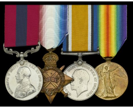 A Great War ‘Battle of Ypres’ D.C.M. group of four awarded to Acting Warrant Officer Class II A. W. S. Peckett, Army Service 