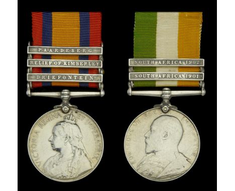 Pair: Agent E. J. Cullen, Field Intelligence Department, late Cape Police  Queen’s South Africa 1899-1902, 3 clasps, Driefont