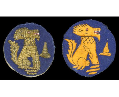 30th Indian Division Cloth Badges. Two scarce cloth badges of the Chindits c.1940, both featuring the yellow Chinthern Tiger,