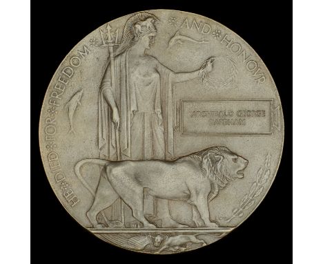 The Memorial Plaque to Lieutenant A. G. Bareham, M.C., 1st Royal Marine Battalion, Royal Naval Division, Royal Marine Light I