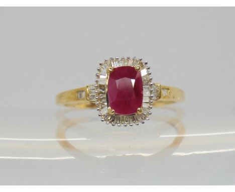 A 9ct yellow gold Burmese ruby and diamond ring, size Q1/2, weight 2.4gms, with The Jewellery Channel Guarantee card Conditio