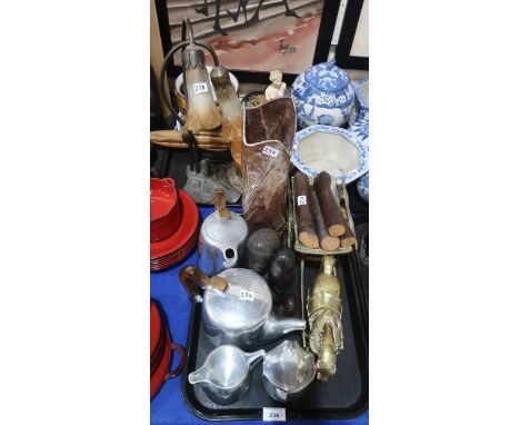 An Art Nouveau style lily lamp, a graduated set of planters, Picquotware teaset, pottery vase and other items Condition Repor