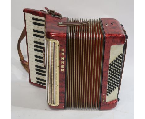 A Hohner 34 key 72 bass piano accordion Arieta IM in red with case Condition Report:Available upon request