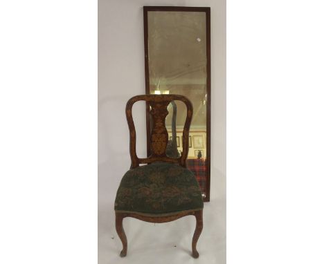 A 19th century Dutch marquetry tapestry seated parlour chair and a wall mirror Condition Report:Available upon request